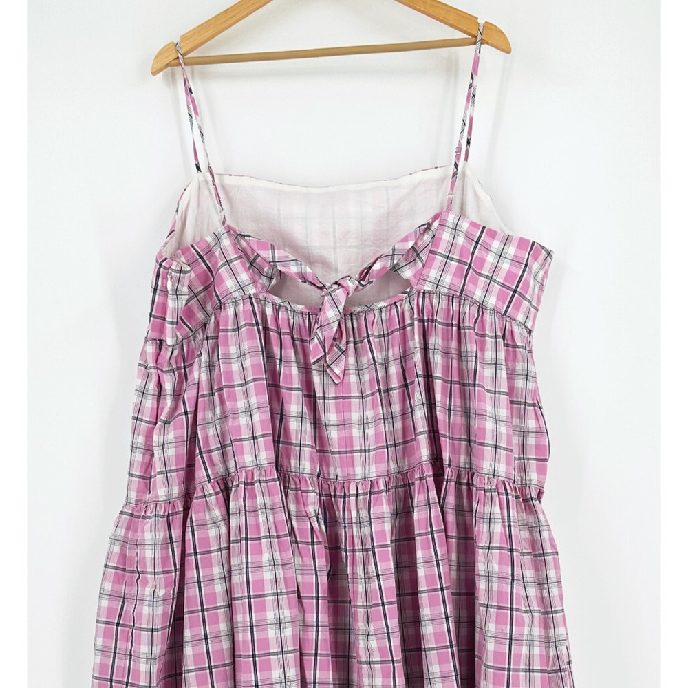 J Crew Women Plaid Midi Dress Size 24 Poplin Tiered Preppy Old Money Resort Pink - Picture 6 of 8